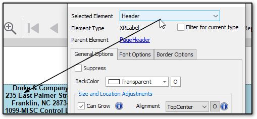 Image showing the selected element drop list.